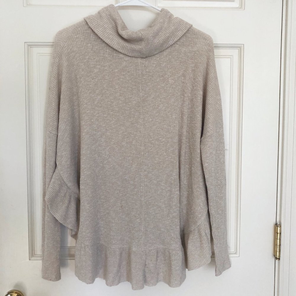 Anthropologie Women's Sweater, Size XS, Tan, Gold Metallic threads - Picture 6 of 8